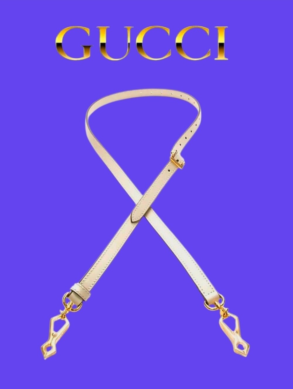 NWT GUCCI Mystic Wh Repl. Crossbody Strap w/Engraved Gucci Hardware + Dustbag